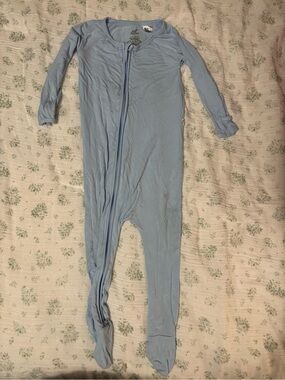 Light Blue Kids Footed Bamboo One-Piece Zipper Pajamas